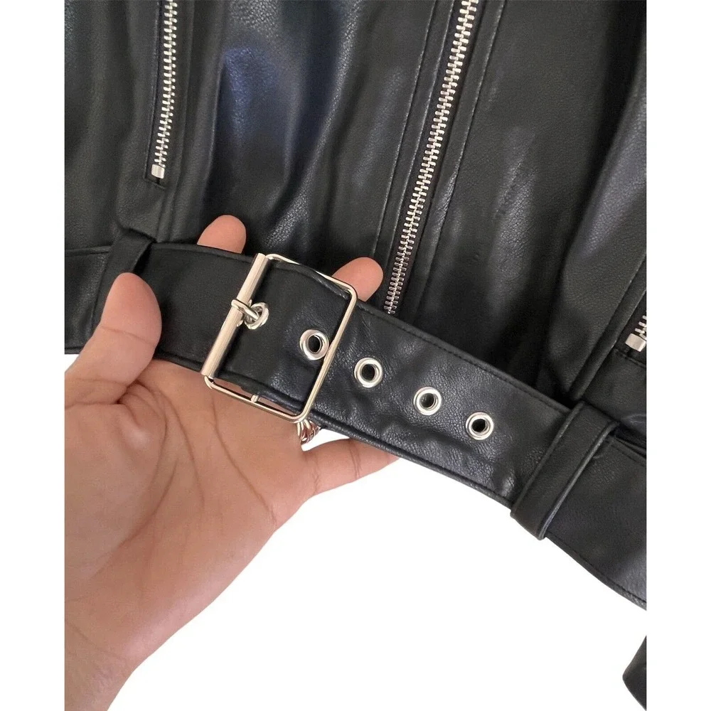 Danielle Bernstein Womens Faux-Leather Moto Motorcycle Jacket, Black, XL - Picture 7 of 13